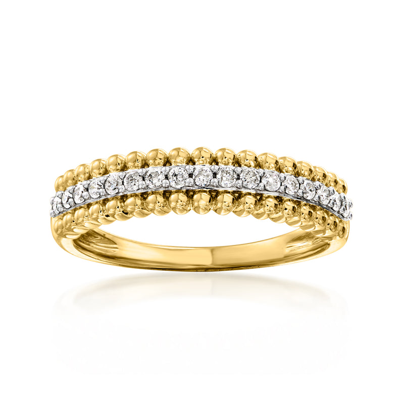 18kt gold over sterling diamond beaded-edge ring with clear stones, domed band