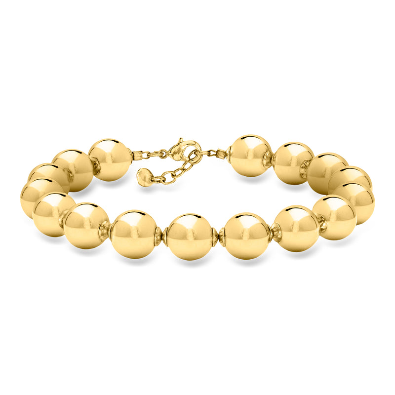 Yellow gold-plated bead bracelet with round beads and lobster clasp