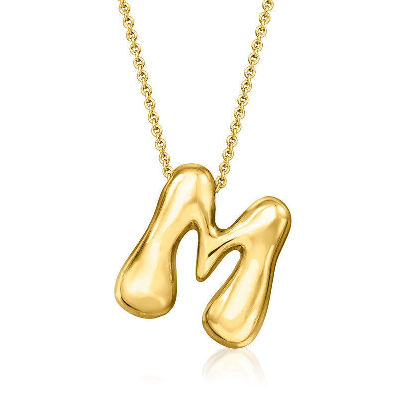 14kt yellow gold-plated bubble letter initial M necklace with chain