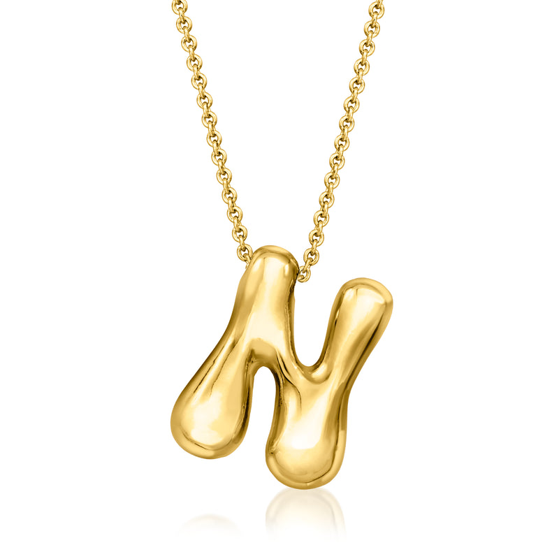 14kt yellow gold-plated bubble letter initial H necklace with chain