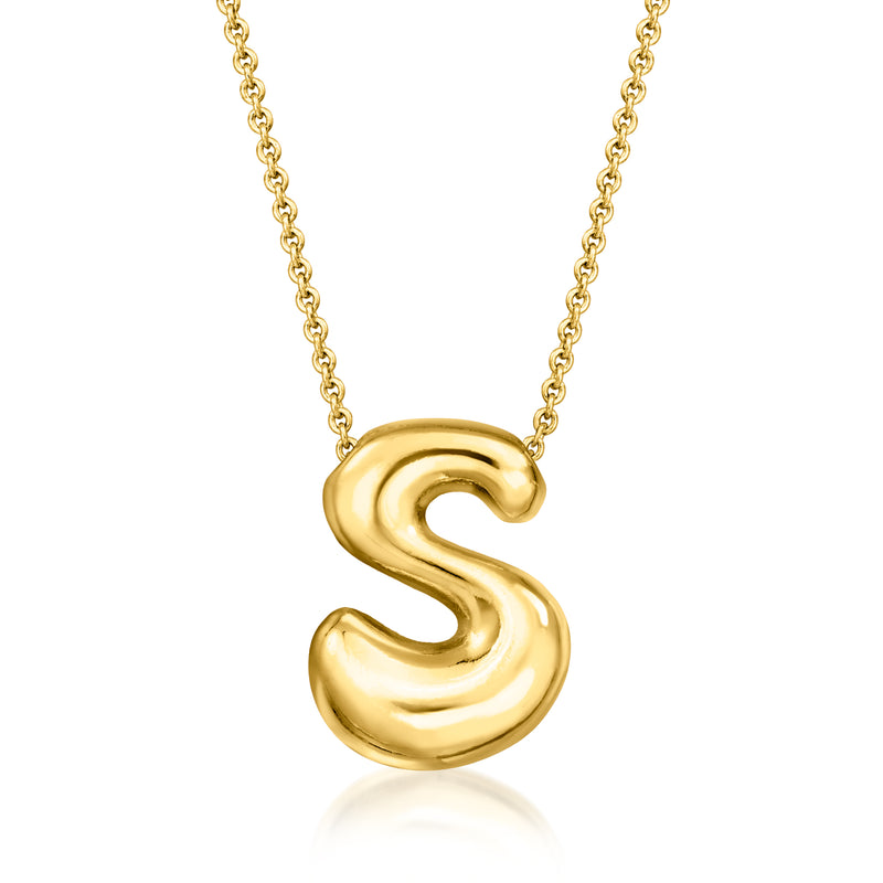 14kt yellow gold-plated bubble letter initial S necklace with chain