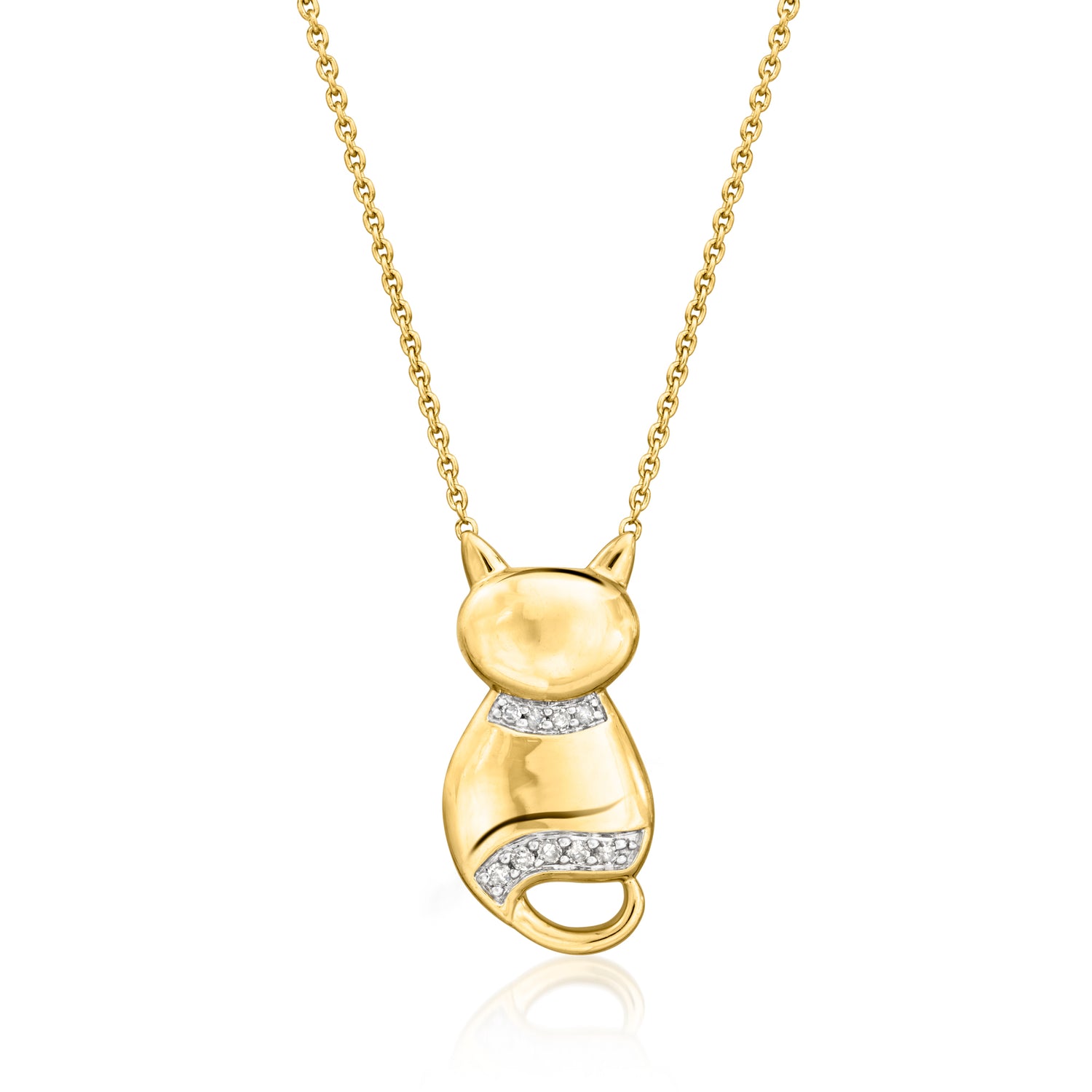 Diamond Cat Necklace in 18kt Gold Over Sterling
