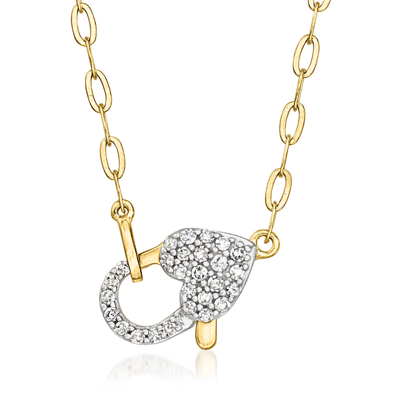 Gold over sterling necklace with diamond heart clasp and link chain