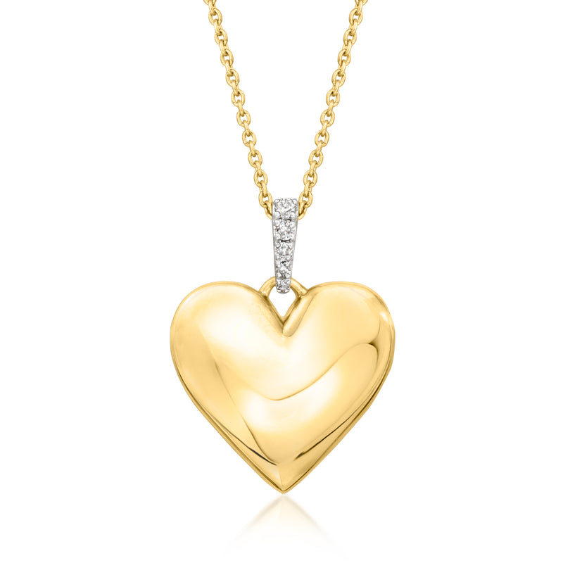Gold heart pendant necklace with diamond-studded bail and chain