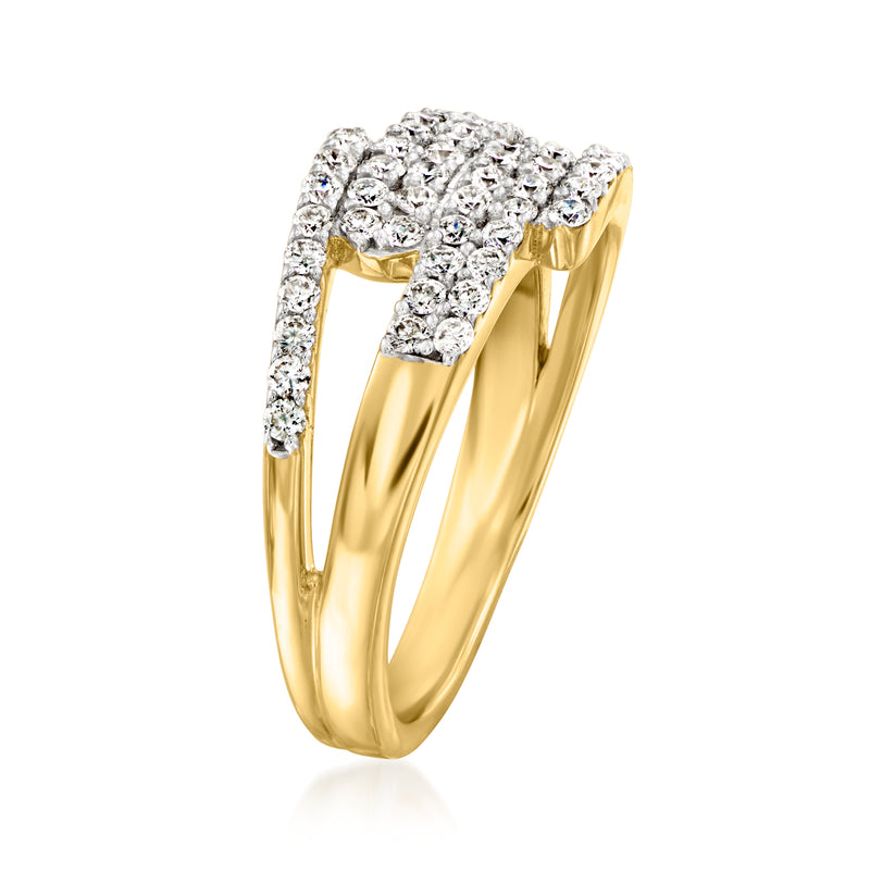 Gold over sterling ring with interlocking pavé diamond rows