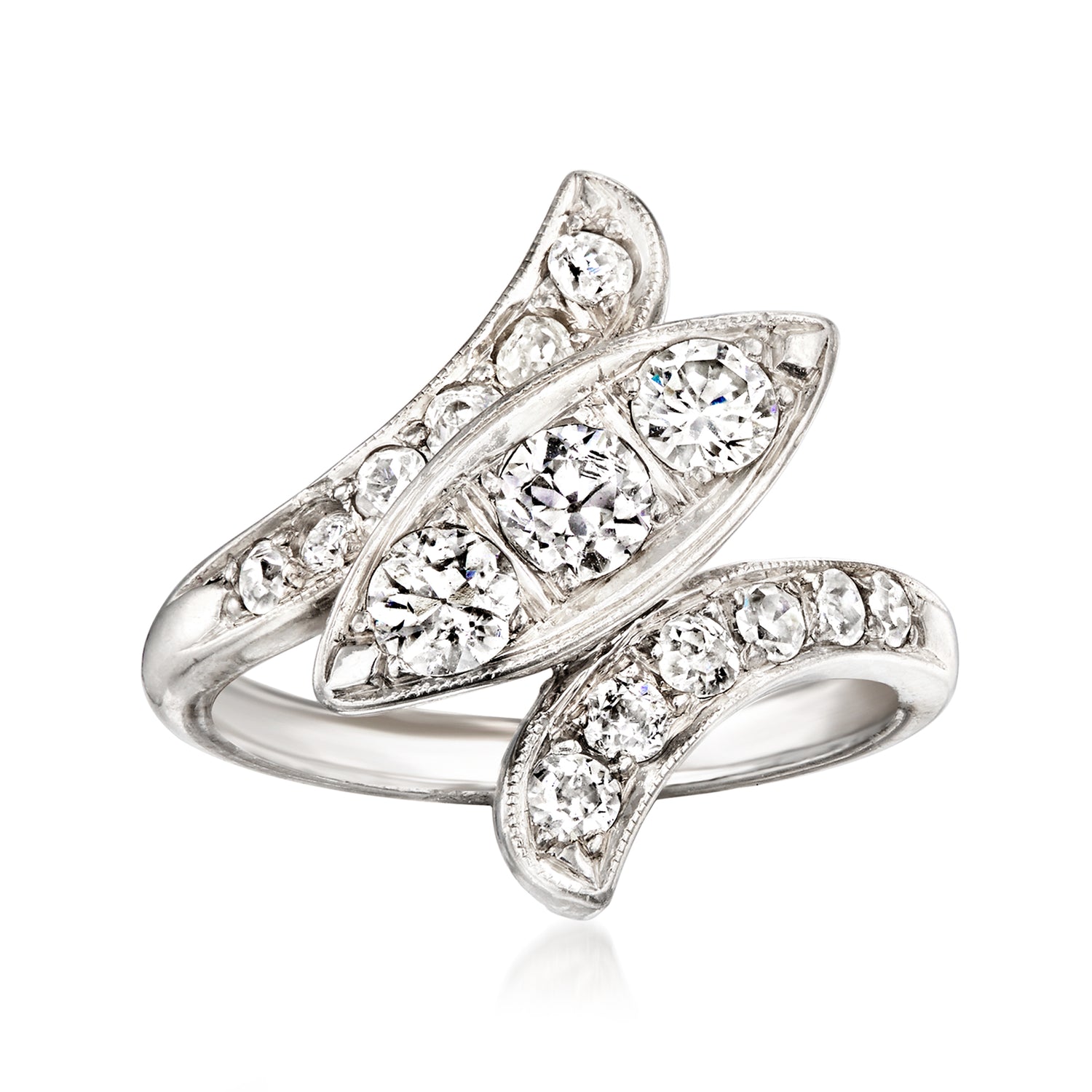 C. 1980 Vintage .81 ct. t.w. Diamond Bypass Ring in Palladium