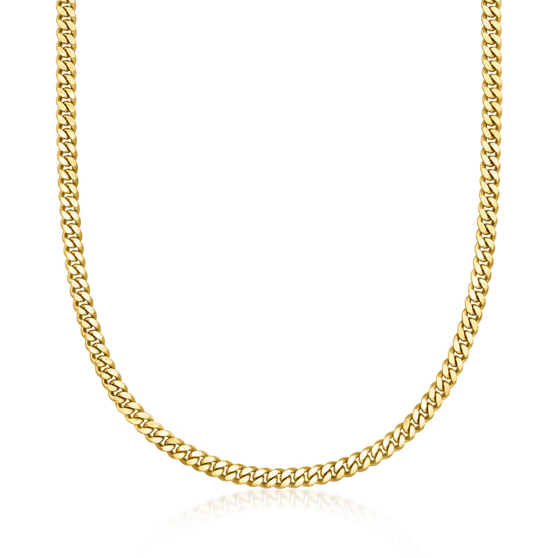 Yellow gold-plated curb-link necklace chain, close-up