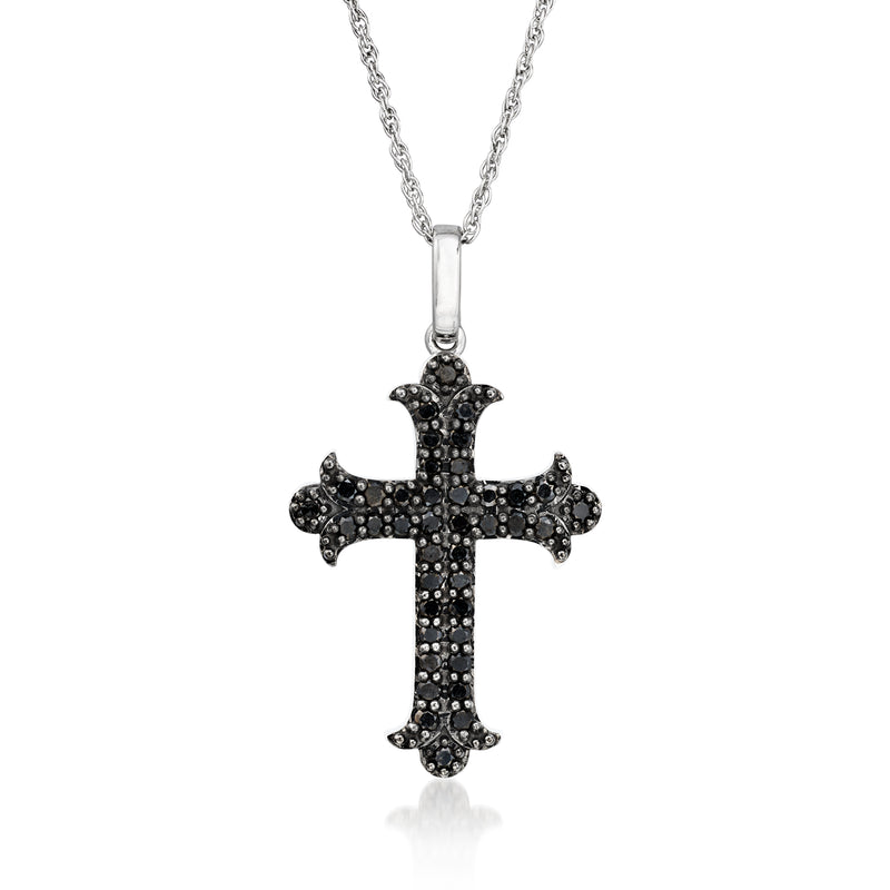 Sterling silver cross pendant necklace with black diamonds