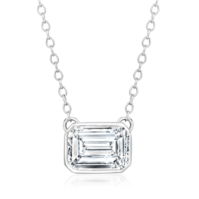 14kt white gold necklace with emerald-cut lab diamond solitaire pendant