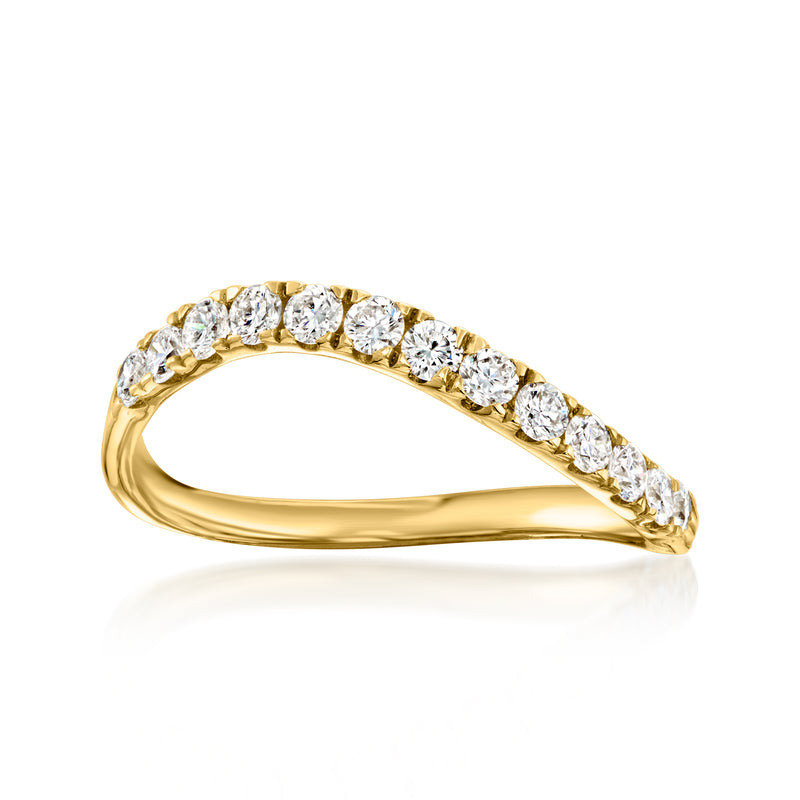 Wavy gold ring with round lab-grown diamonds, bezel-set in 18kt gold over sterling