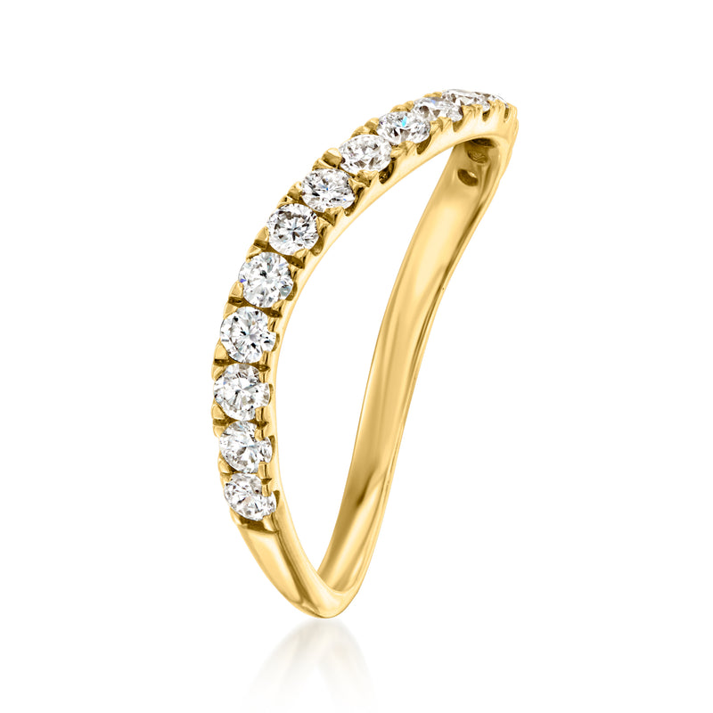 Wavy lab-grown diamond ring, yellow gold band with repeating round stones