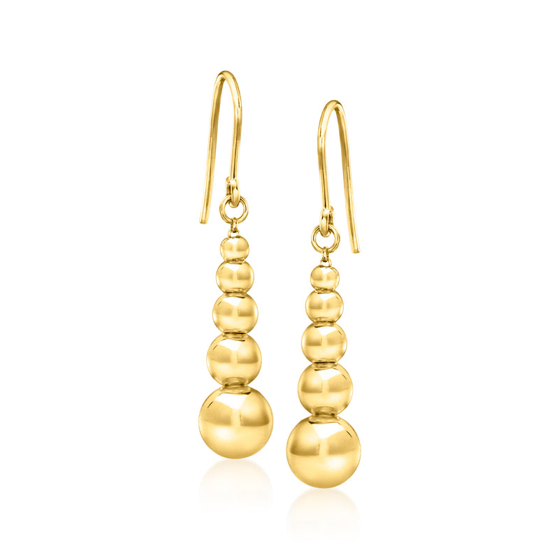 Graduated gold bead drop earrings with loop earwires