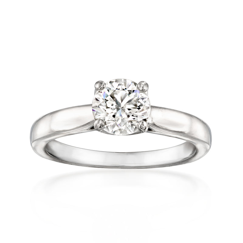 Platinum solitaire diamond ring with round center stone and four-prong setting
