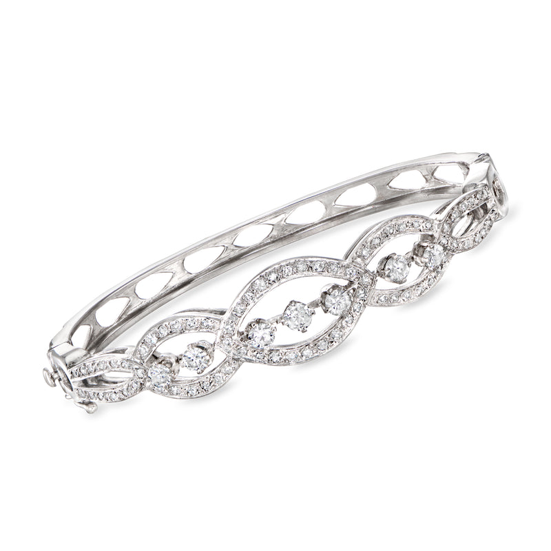 10kt white gold diamond openwork bangle with oval and marquise-style cutout accents