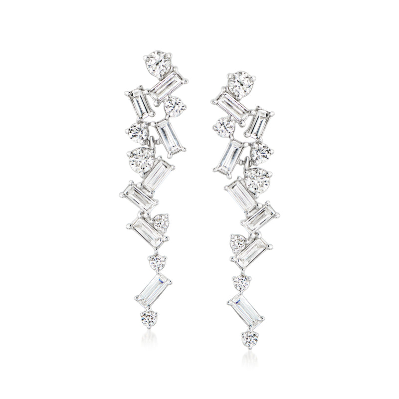Sterling silver lab-grown diamond drop earrings with geometric dangling stones