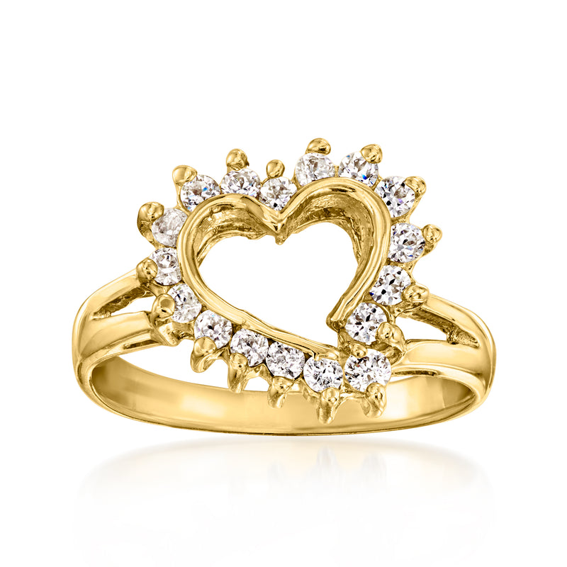 Vintage 14kt yellow gold heart ring with round CZ accents