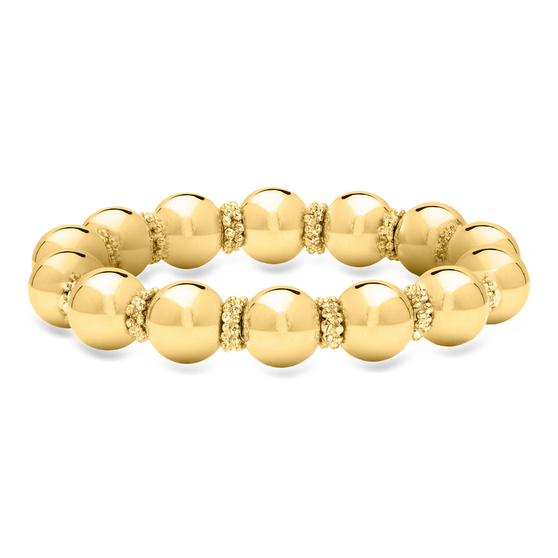 Gold beaded stretch bracelet with sparkling rhinestone spacers, round bead design