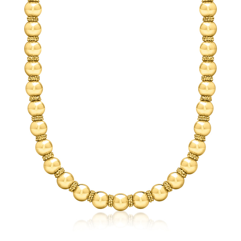 Yellow gold-plated bead necklace with rounded ball beads and small link accents