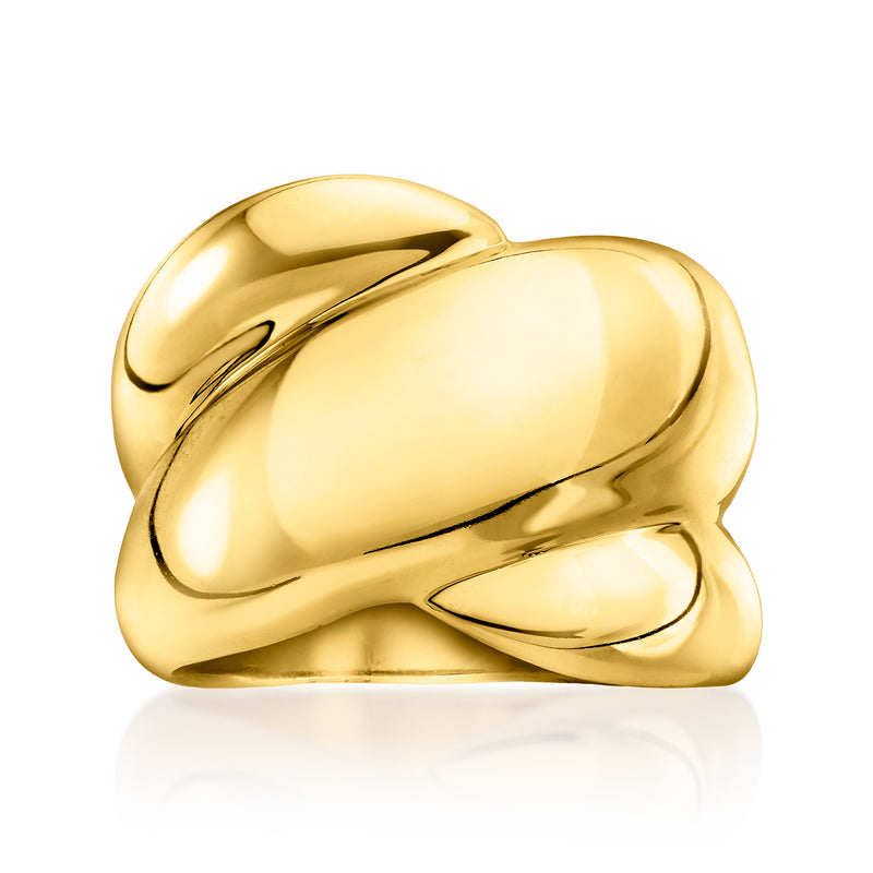 Gold-plated puffy wrap ring with heart-like top, glossy yellow finish