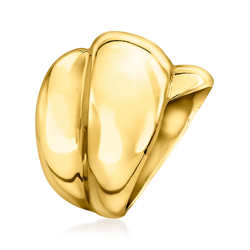 Gold-plated puffy wrap ring with rounded dome top, shiny yellow metal