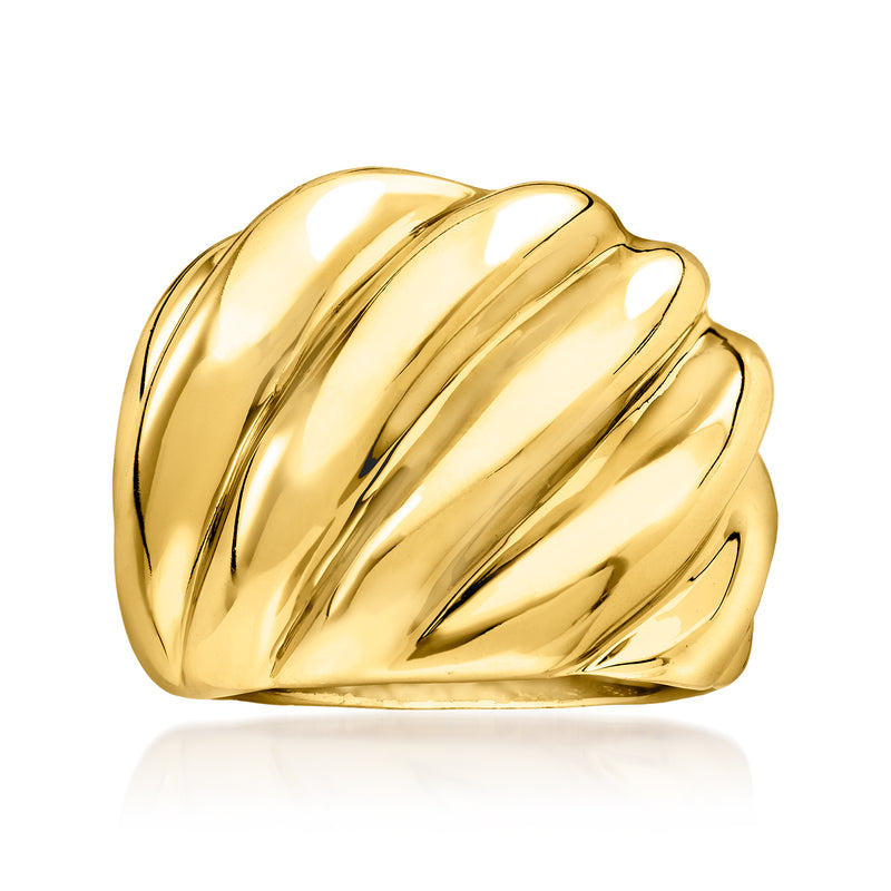 Gold-plated shrimp-shaped ring with ridged polished dome top