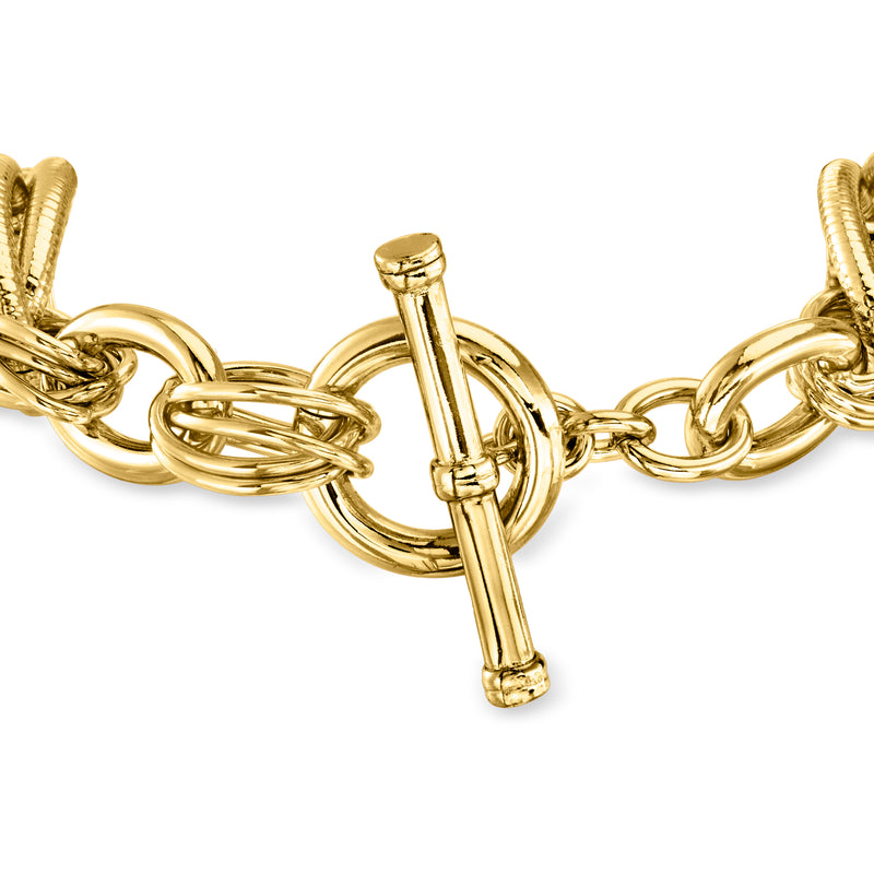 Gold-plated oval-link toggle bracelet with bar clasp detail