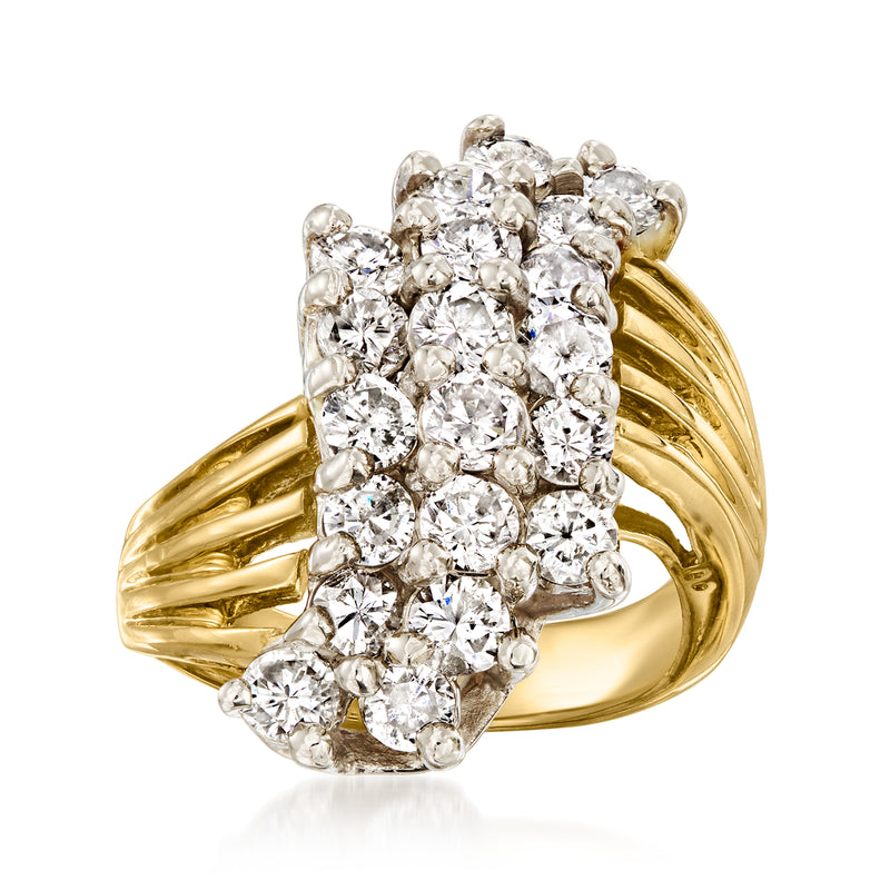 14kt yellow gold diamond cluster ring with square halo, sparkling white diamonds