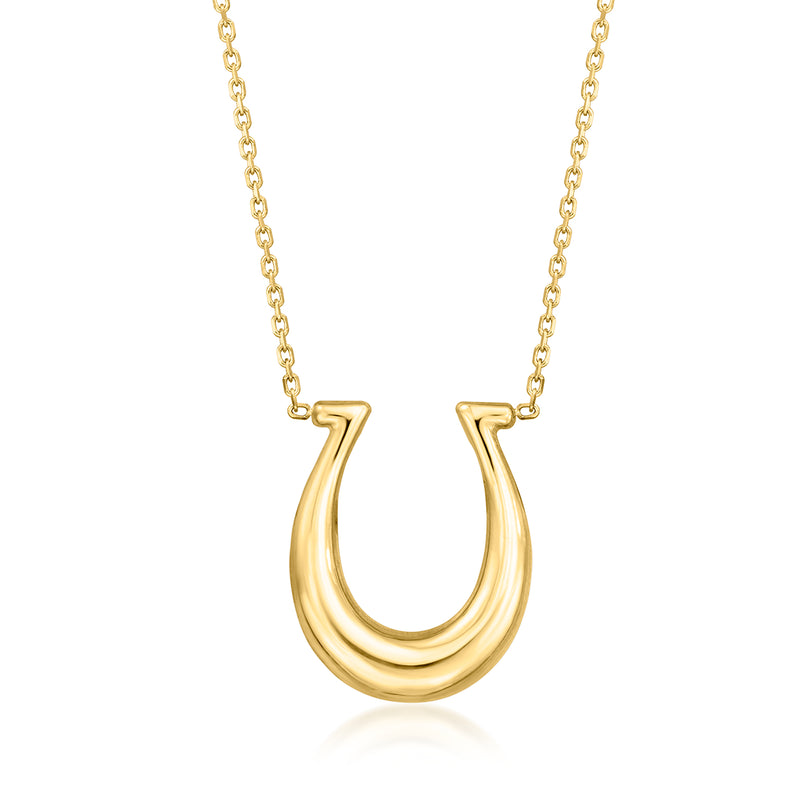 14kt yellow gold horseshoe pendant necklace with linked chain, polished U-shape