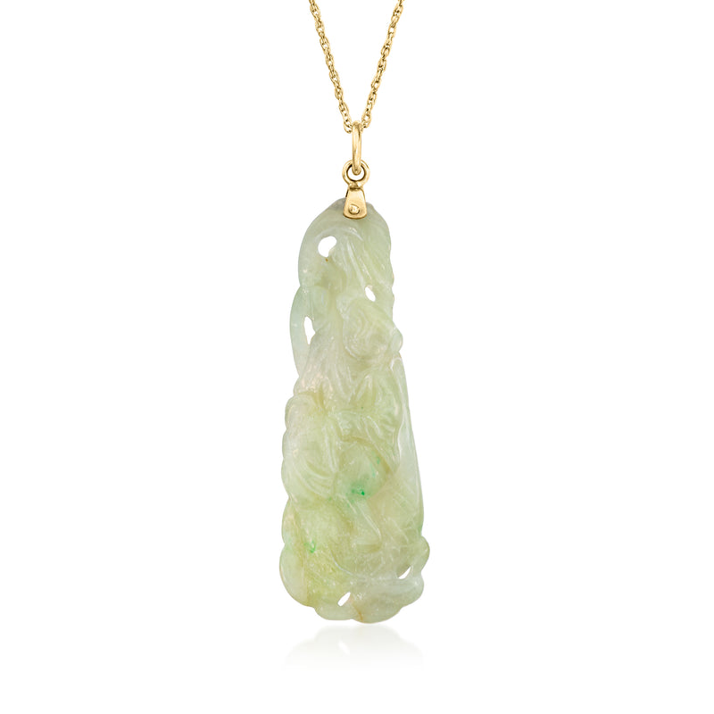 14kt yellow gold chain with carved light green jade pendant