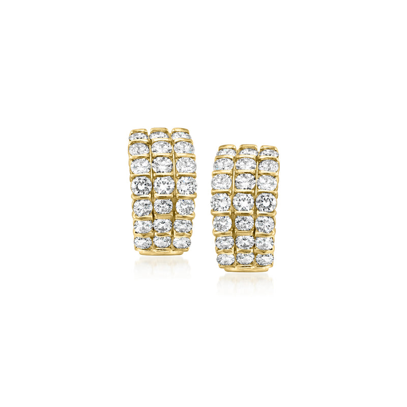 Curved diamond earrings in 18kt yellow gold with square-cut stone rows