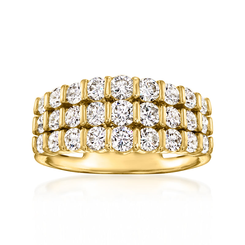 Three-row diamond band ring in 18kt yellow gold with round stones