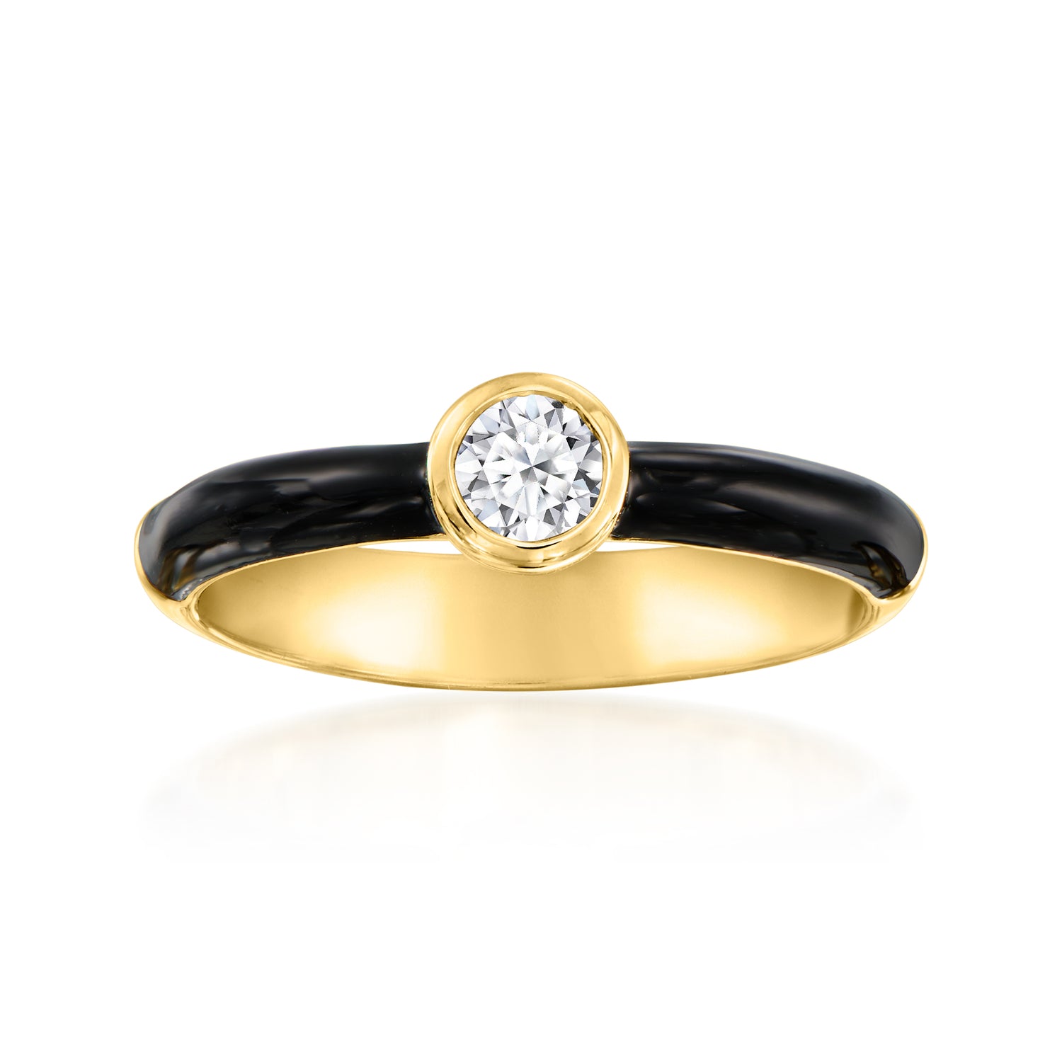 .25 Carat Bezel-Set Lab Grown Diamond Ring with Black Enamel in 18kt Gold Over Sterling