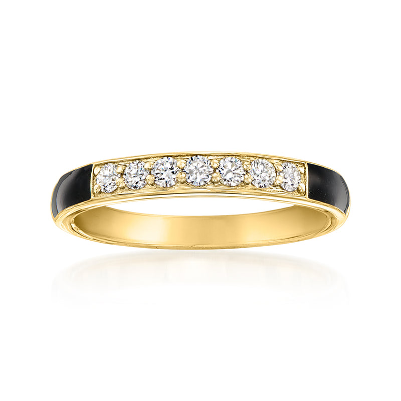 18kt gold over sterling ring with black enamel and row of diamond accents