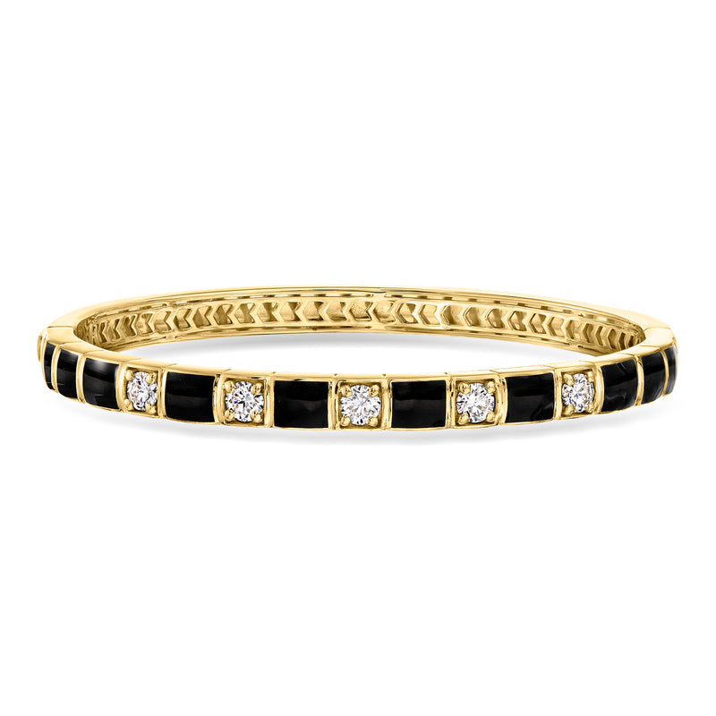 18kt gold over sterling bangle with black enamel panels and diamond accents