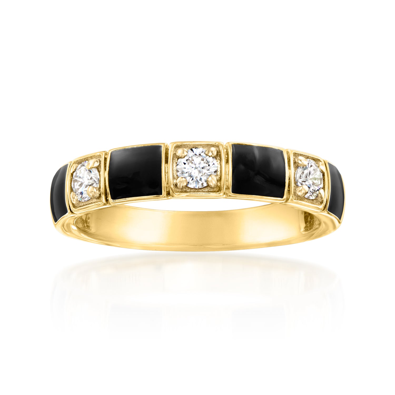 .30 ct. t.w. Lab Grown Diamond and Black Enamel Pattern Ring in 18kt Gold Over Sterling
