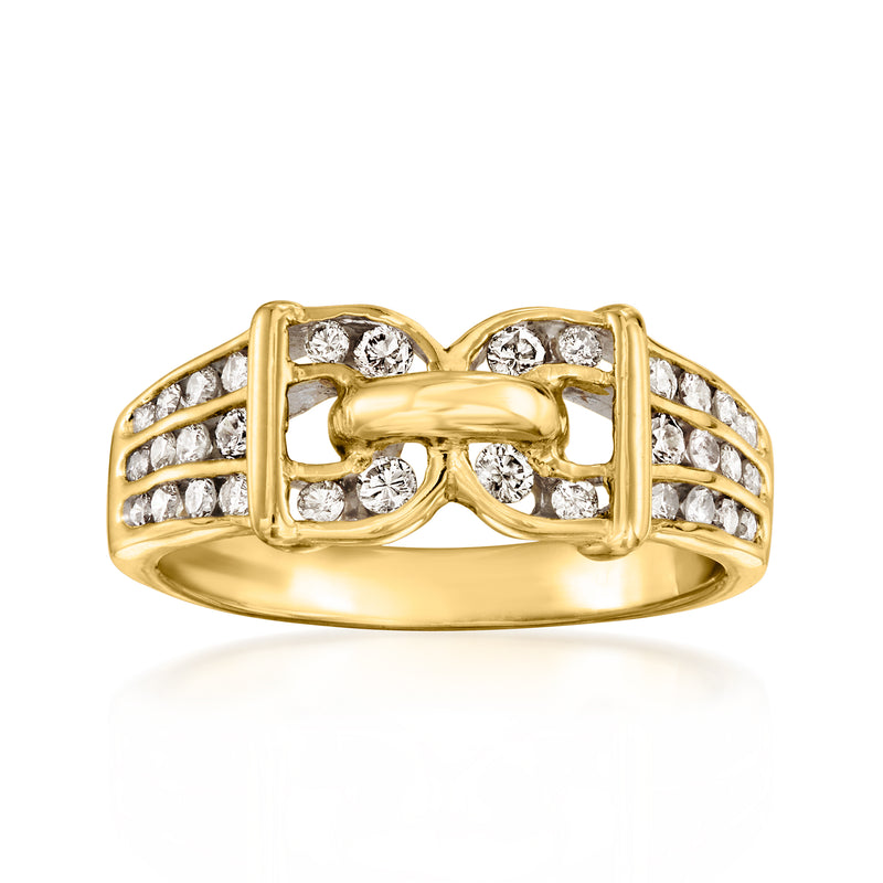 Vintage 18kt yellow gold diamond buckle ring