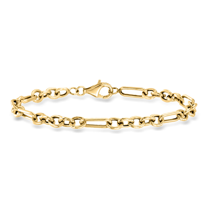 14kt yellow gold bracelet with alternating cable and paper clip links and toggle clasp