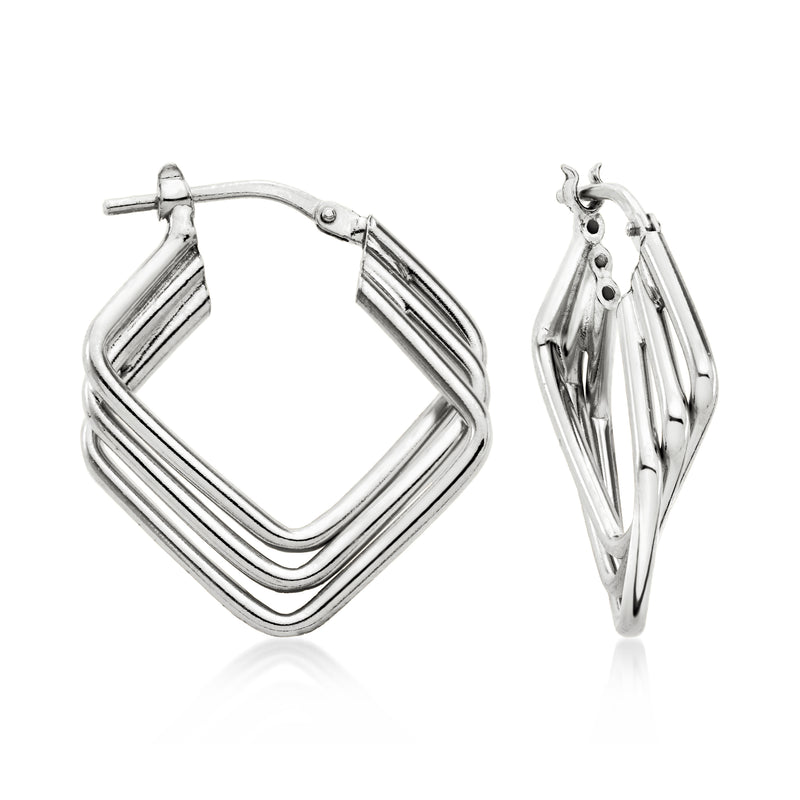 Sterling silver triple-square hoop earrings, layered square loops