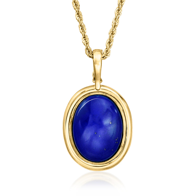 14kt yellow gold lapis pendant necklace with oval blue gemstone in gold bezel