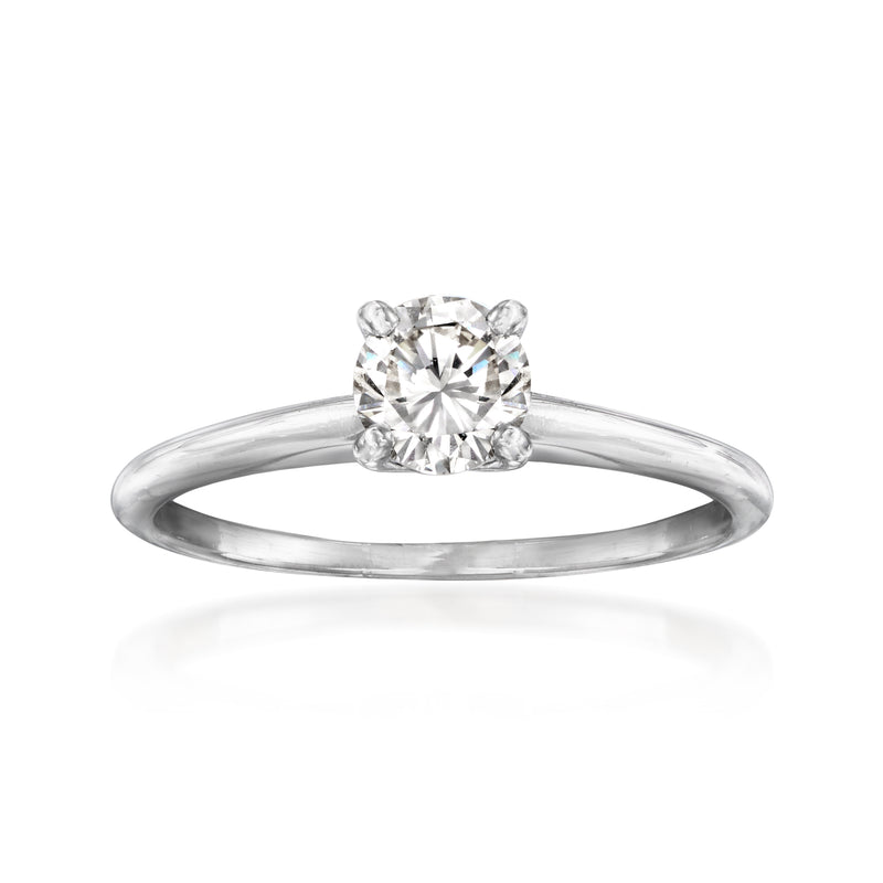14kt white gold solitaire diamond ring with round center stone
