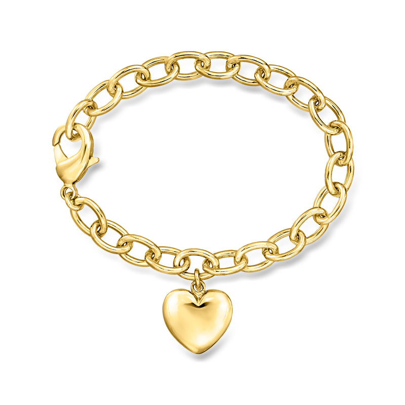 Gold-plated heart cable-chain bracelet with linked oval links and heart charm