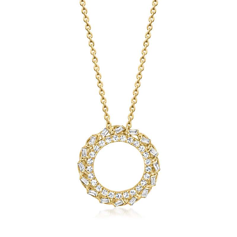 Eternity circle diamond pendant on gold chain, round halo with lab-grown stones
