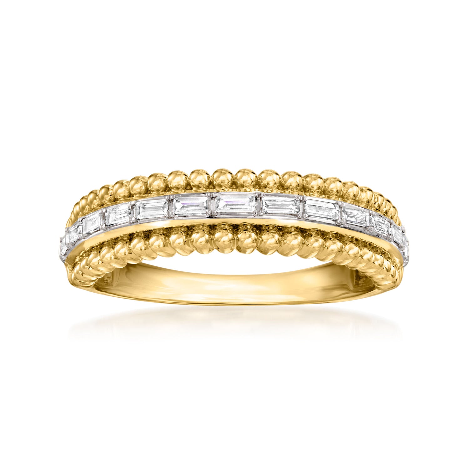 .15 ct. t.w. Baguette Lab Grown Diamond Beaded Ring in 18kt Gold Over Sterling