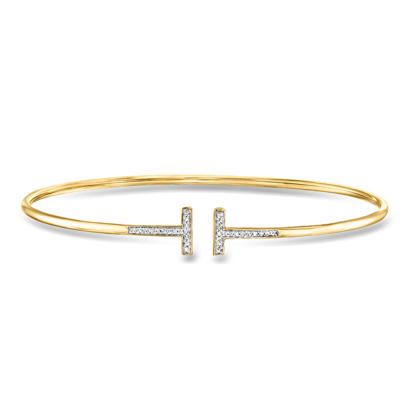.10 ct. t.w. Diamond Bar Cuff Bracelet in Sterling Silver and 18kt Gold Over Sterling. 7.5"