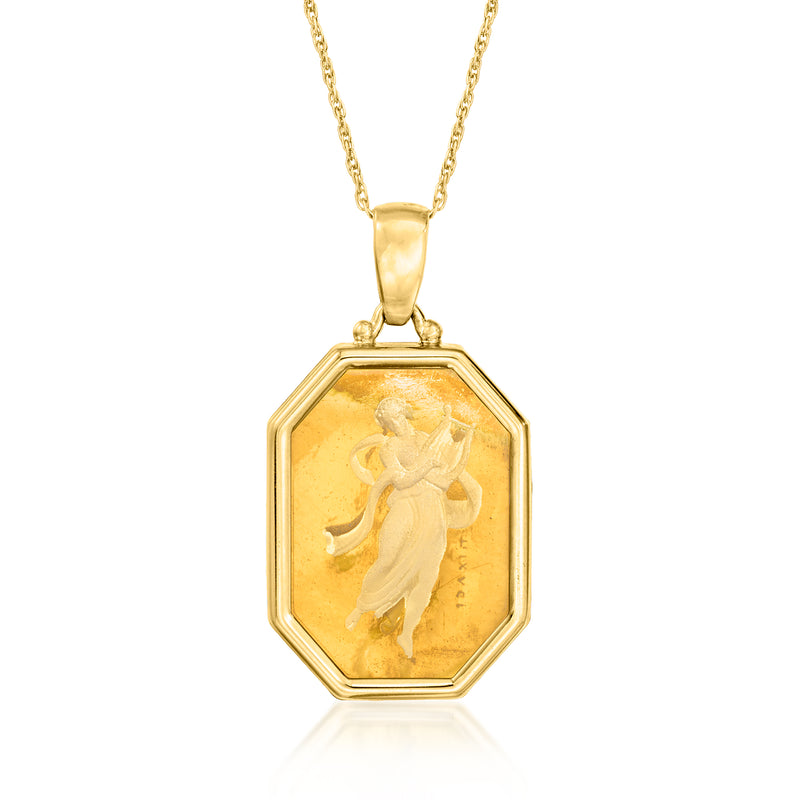 14kt yellow gold pendant necklace with octagonal citrine intaglio cameo