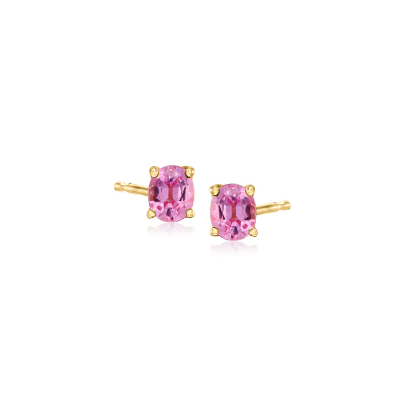 14kt yellow gold pink sapphire stud earrings with square cushion stones