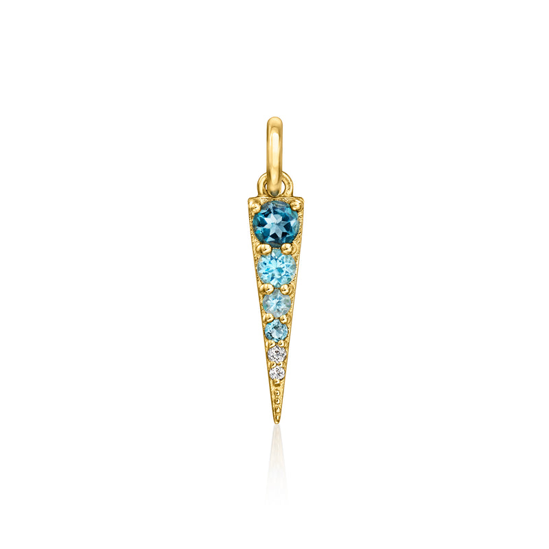 14kt yellow gold geometric topaz charm with blue and white stone accents