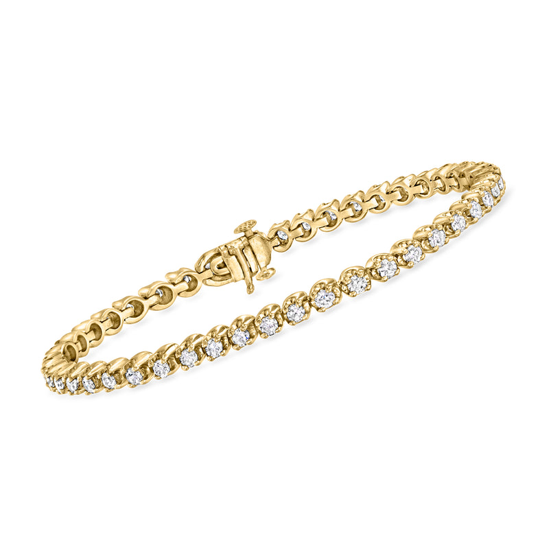 14kt yellow gold diamond tennis bracelet with oval link row settings