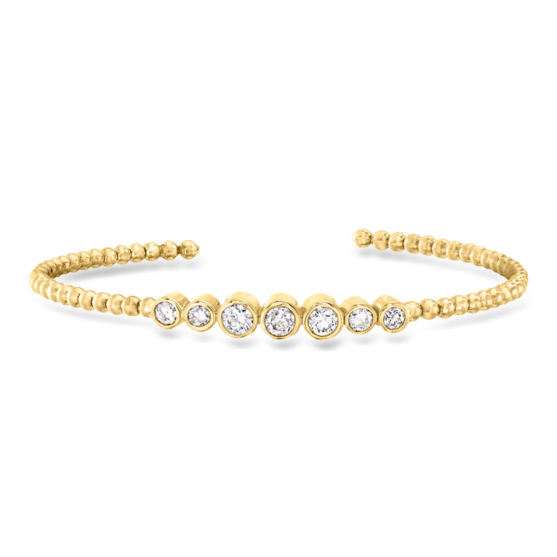 Gold beaded cuff bracelet with round lab-grown diamond accents