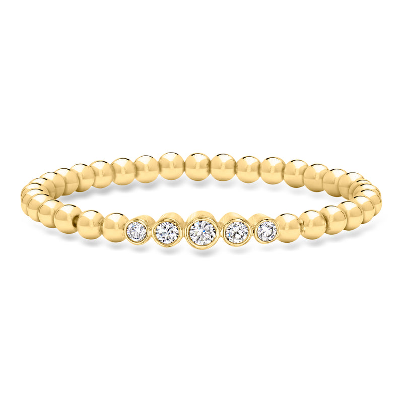 Gold beaded stretch bracelet with round diamond accents in a row